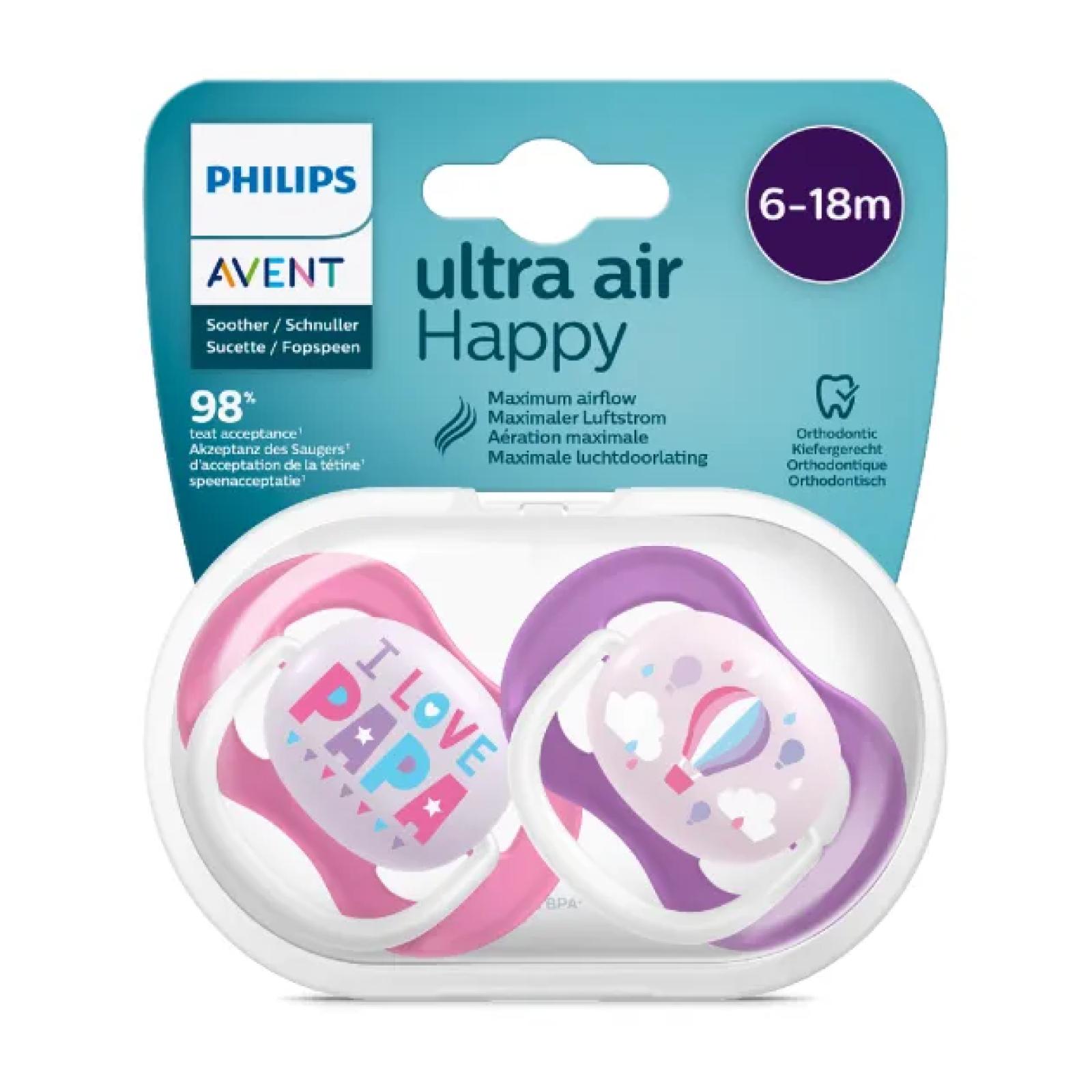 Philips Avent Ultra-Air Soother 6-18m (2 Pack) - Papa Pink SCF080/04