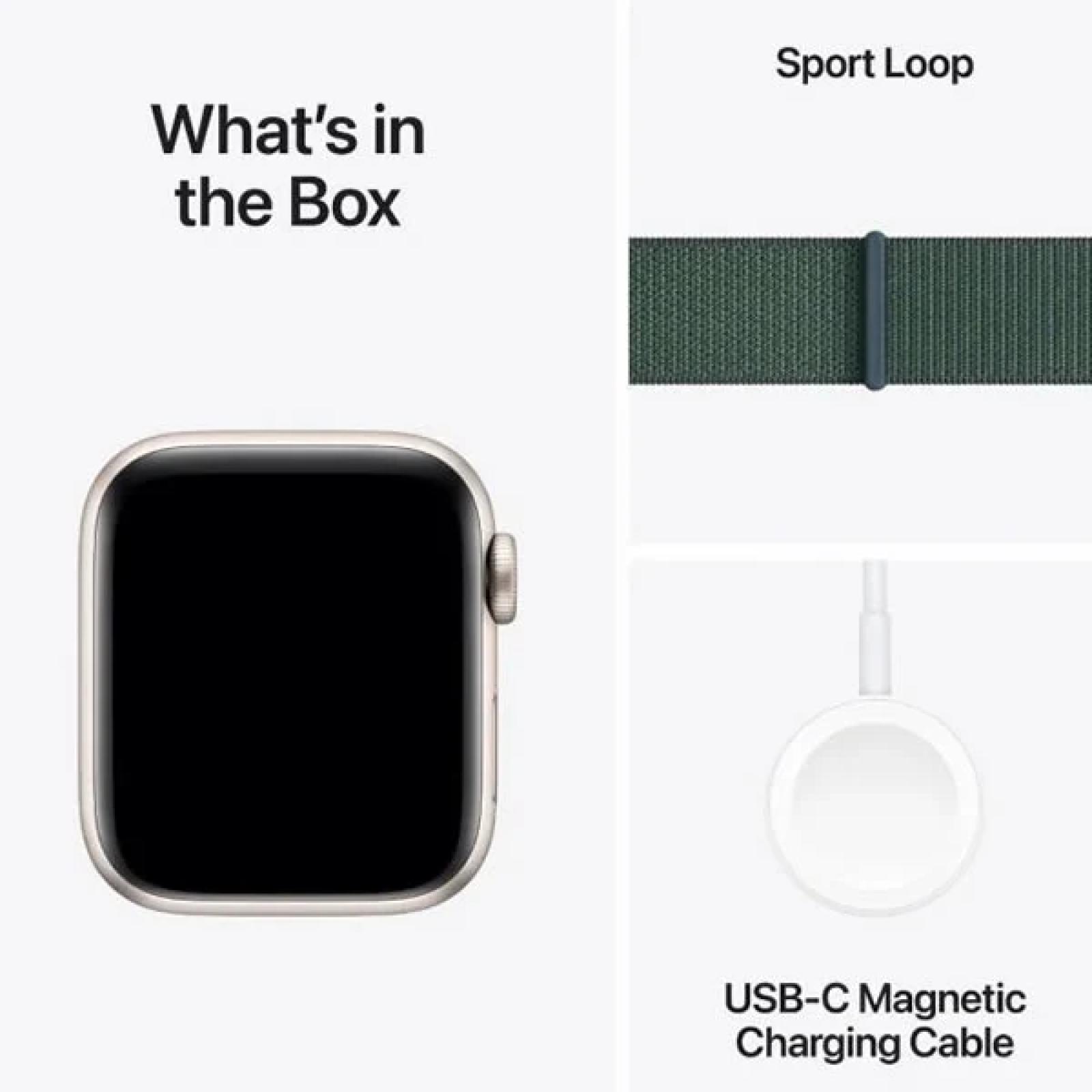 Apple Watch SE GPS 44mm Starlight Aluminium Case with Lake Green Sport Loop